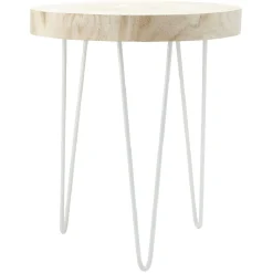 Sellette en bois et métal blanc naturel H40 cm