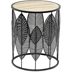 Sellette en métal design feuille tropical noir Ø33,5xH.40,5 cm