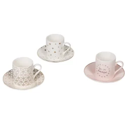 Service à café faïence blanc rose or 6 personnes
