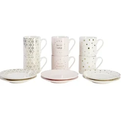 Service à café faïence blanc rose or 6 personnes