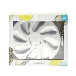 Service à huitres en inox 13 pièces avec couteau/fourchettes/assiettes