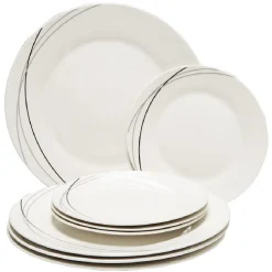 Service à vaisselle blanc lignes courbées noires et grises 8 pièces