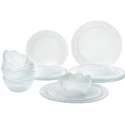 Service vaisselle transparent strié 18 pièces Marmara