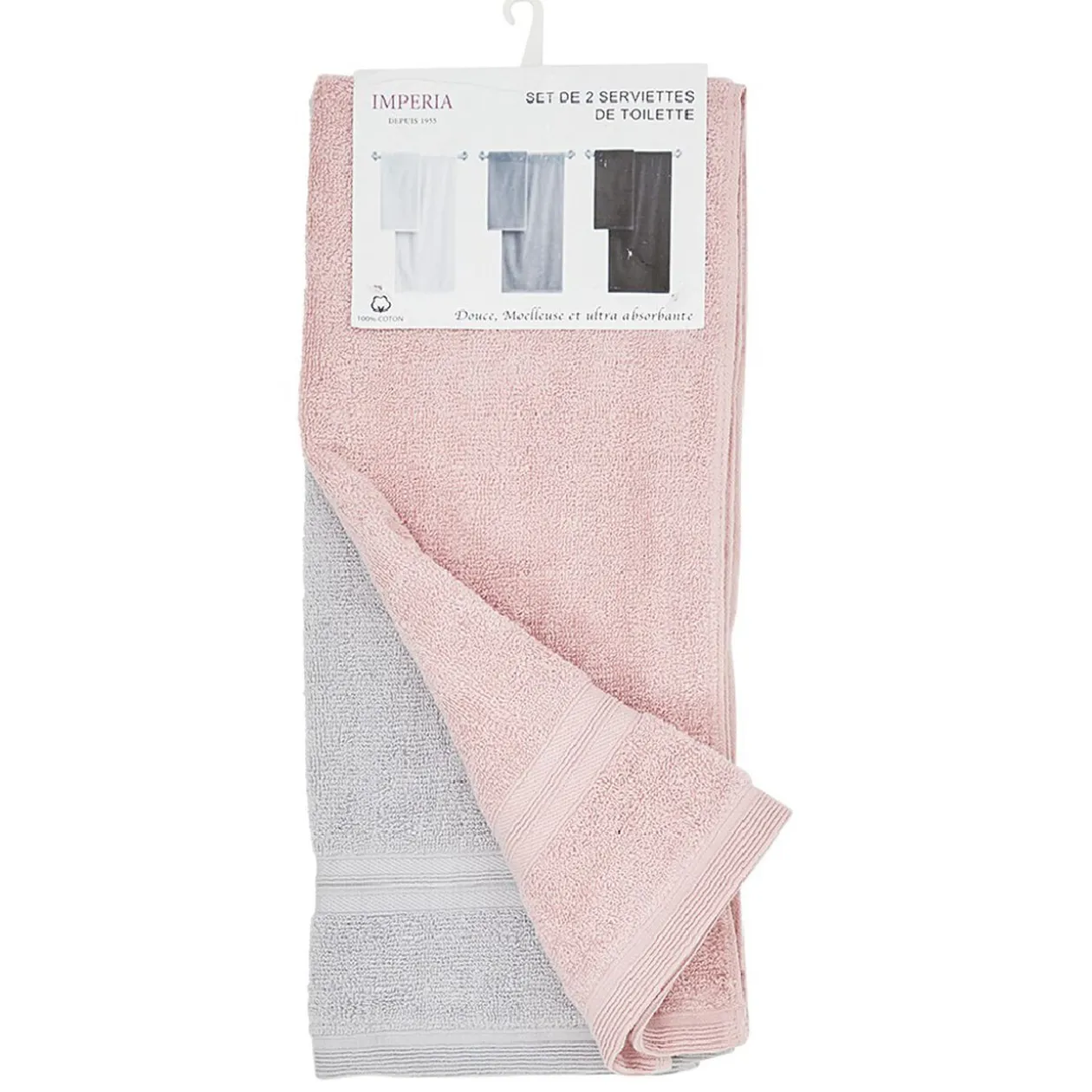Serviette de toilette coton uni x2