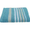 Serviette de toilette turquoise design ligne blanc et beige