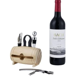 Set 4 accessoires à vin dans tonneau en bois