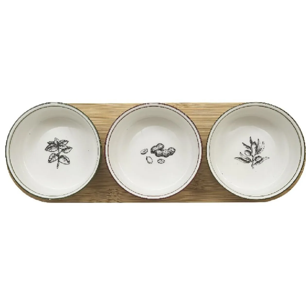 Set apéritif coupelle porcelaine x3 et support bambou