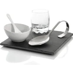 Set café gourmand ardoise et porcelaine blanche 5 pcs