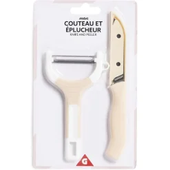 Set couteau et éplucheur inox et plastique - 3 modèles