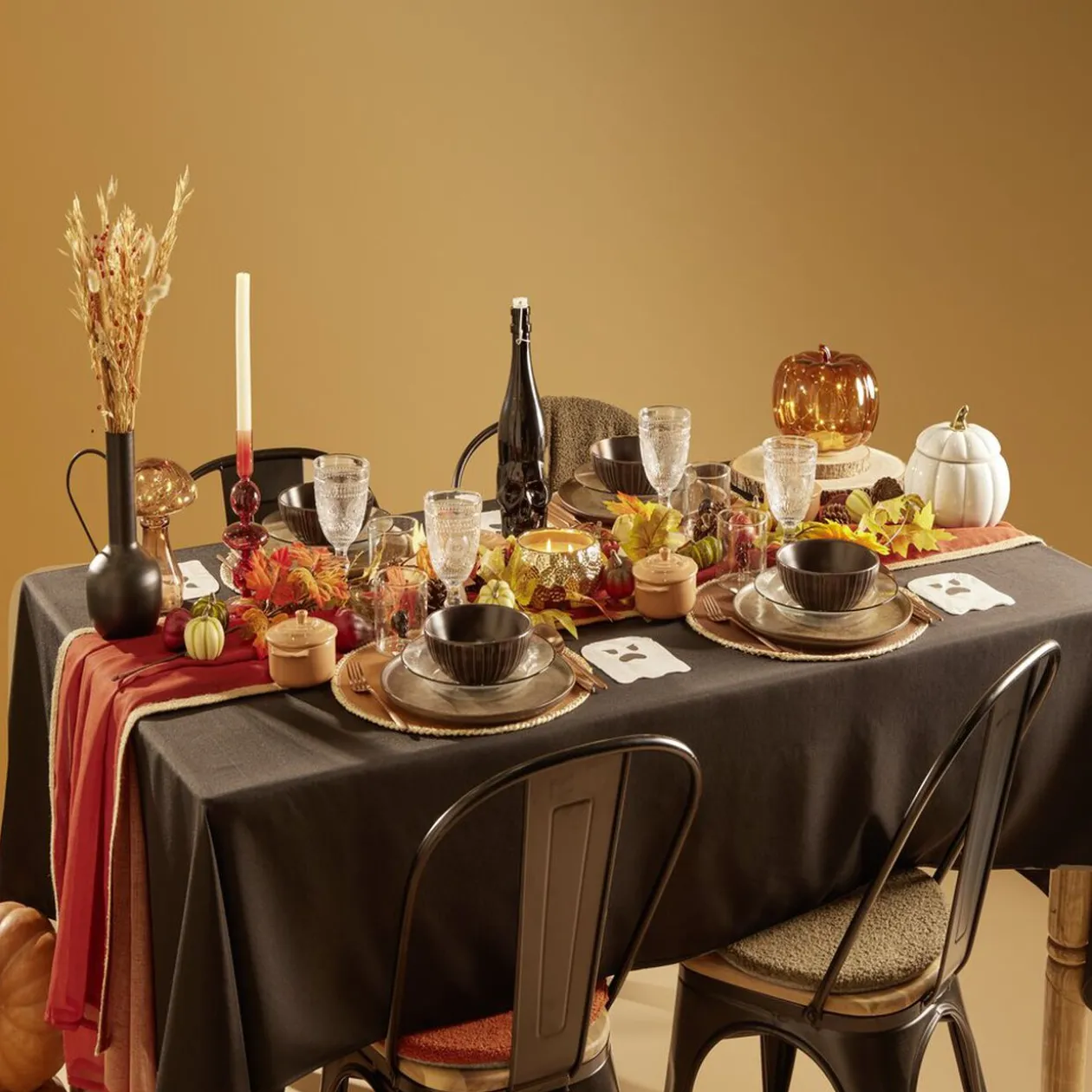 Set de table motif écureuil polyester effet feutrine Ø38cm orange