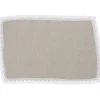 Set de table rectangulaire en coton taupe et bord blanc