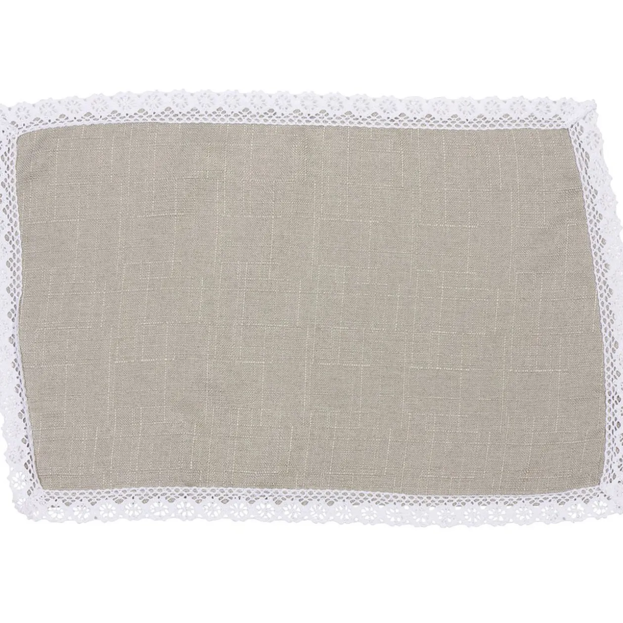 Set de table rectangulaire en coton taupe et bord blanc