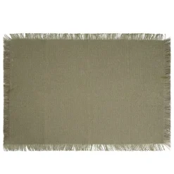 Set de table rectangulaire vert kaki uni 30x45cm rebord frange