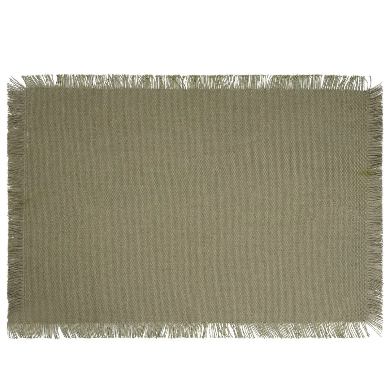 Set de table rectangulaire vert kaki uni 30x45cm rebord frange