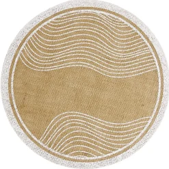 Set de table rond en jute naturel et blanc motif soleil ou vague Ø38cm