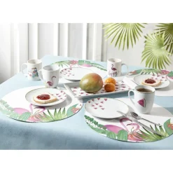 Set de table rond motif flamant rose x4
