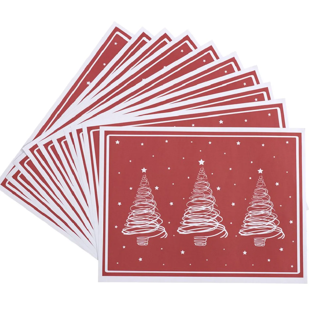 Set de table rouge décor sapin blanc x10