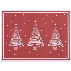 Set de table rouge décor sapin blanc x10