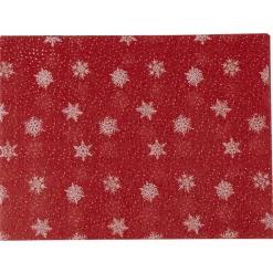 Set de table rouge motifs flocons blancs x10