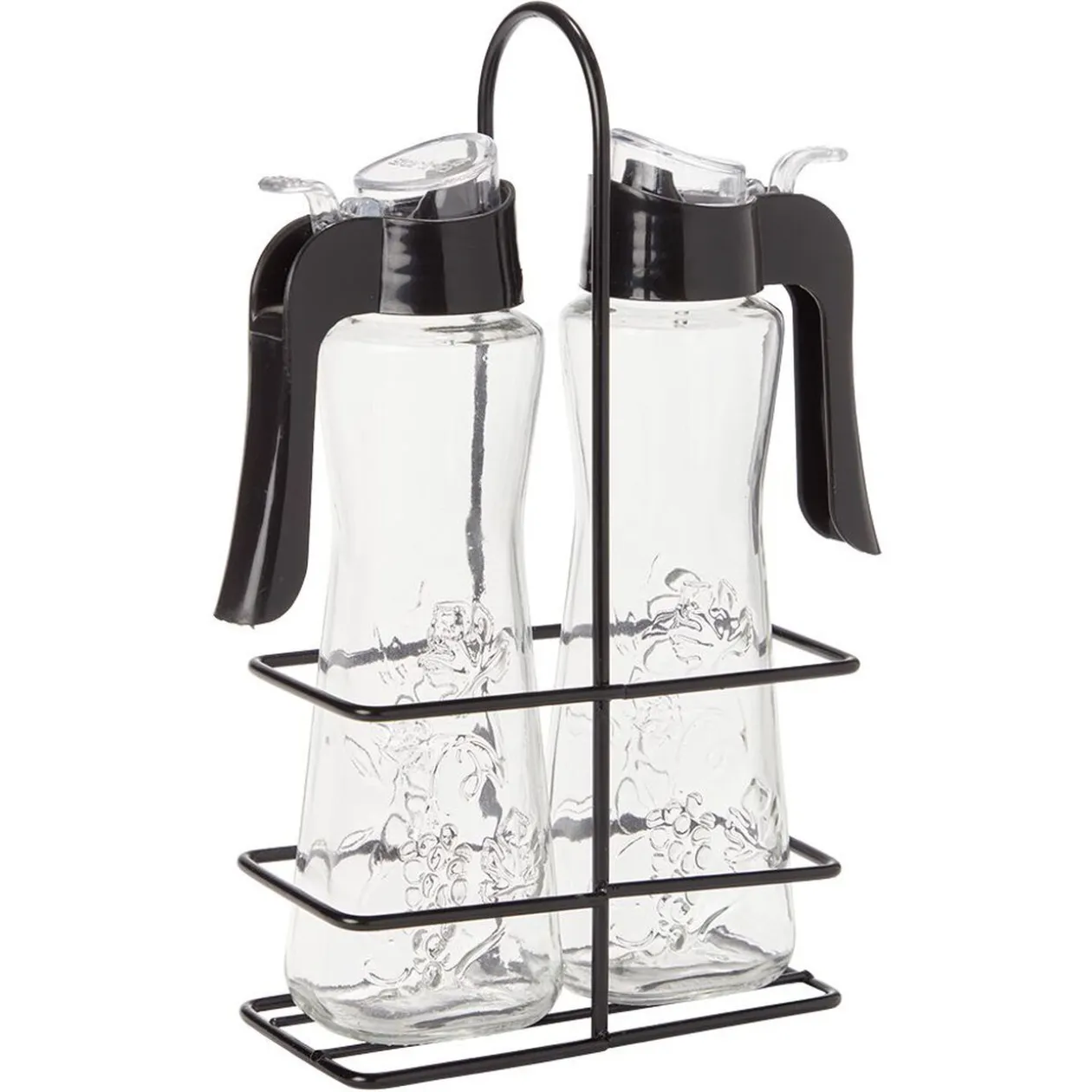 Set huile et vinaigre en verre relief fleur Ø5xH20cm