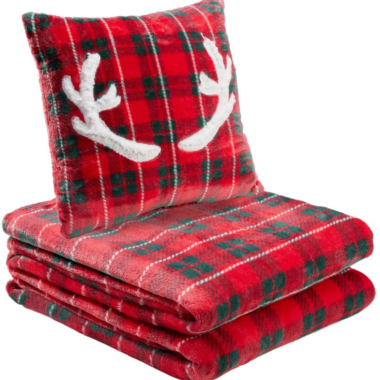 Set plaid + coussin polyester brodé