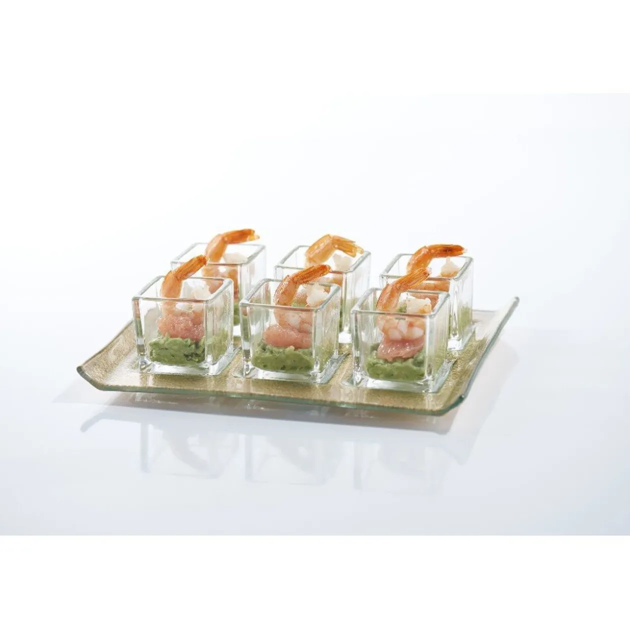 Set verrines transparentes et plateau doré