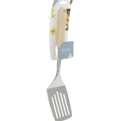 Spatule ajourée en inox avec manche en bois