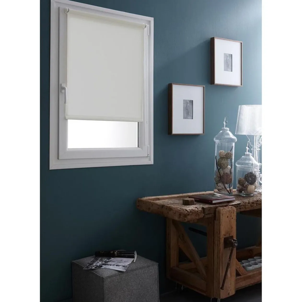 Store enrouleur Occultant uni Lin à visser ou clipser 90x185 cm