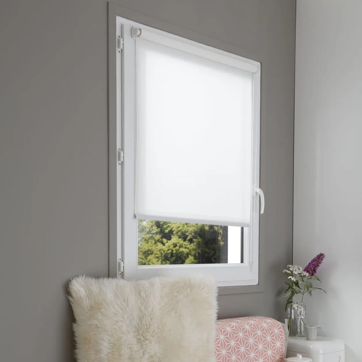 Store enrouleur Tamisant uni Blanc à visser ou clipser 45x185 cm