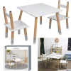Table avec chaise x2 bois pieds forme crayon naturel et blanc 34x30xH51cm