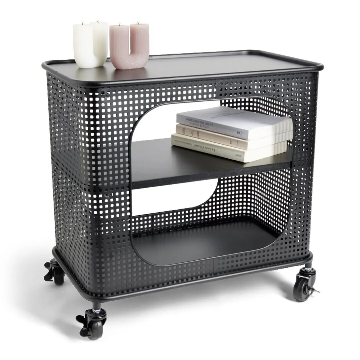 Table basse à roulettes Mahel 50x30x49cm métal noir