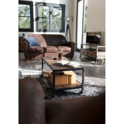 Table basse à roulettes naturelle et noire Chicago