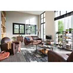 Table basse à roulettes naturelle et noire Chicago