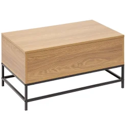 Table basse avec plateau relevable couleur chêne et noir