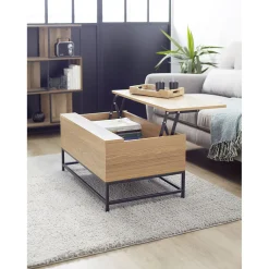 Table basse avec plateau relevable couleur chêne et noir