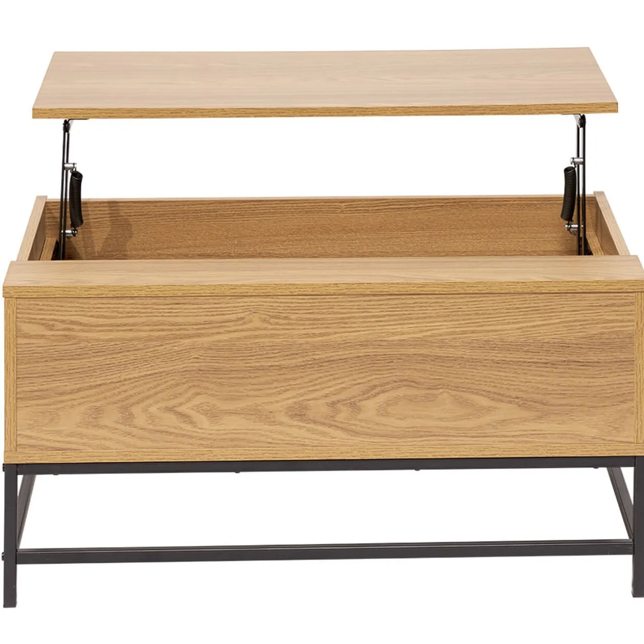 Table basse avec plateau relevable couleur chêne et noir