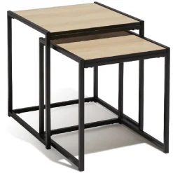 Table basse gigogne métal bois noir naturel x2