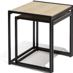 Table basse gigogne métal bois noir naturel x2