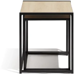 Table basse gigogne métal bois noir naturel x2