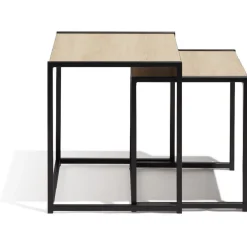 Table basse gigogne métal bois noir naturel x2
