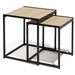 Table basse gigogne métal bois noir naturel x2