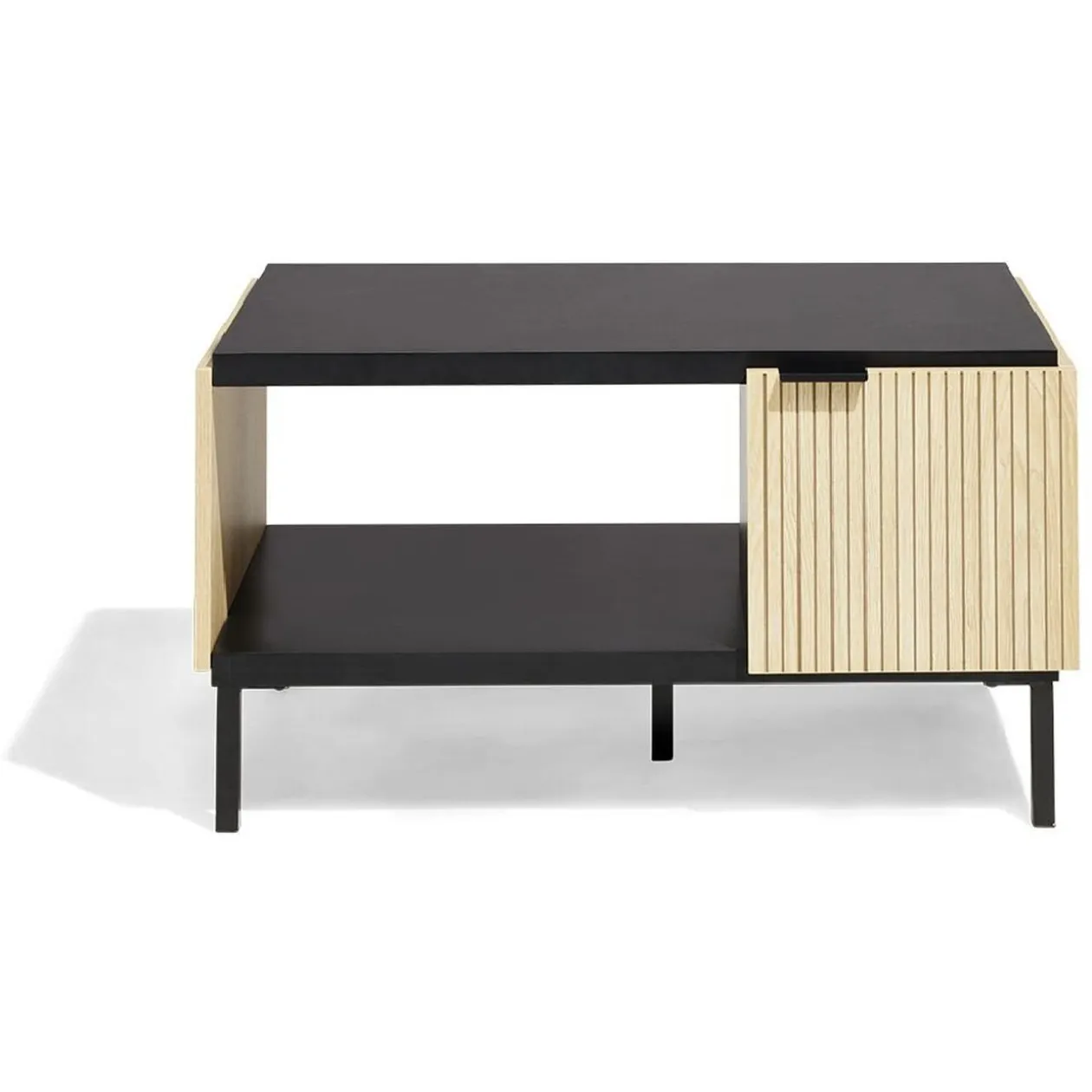 Table basse Markus 80x50x43cm acier noir et bois naturel