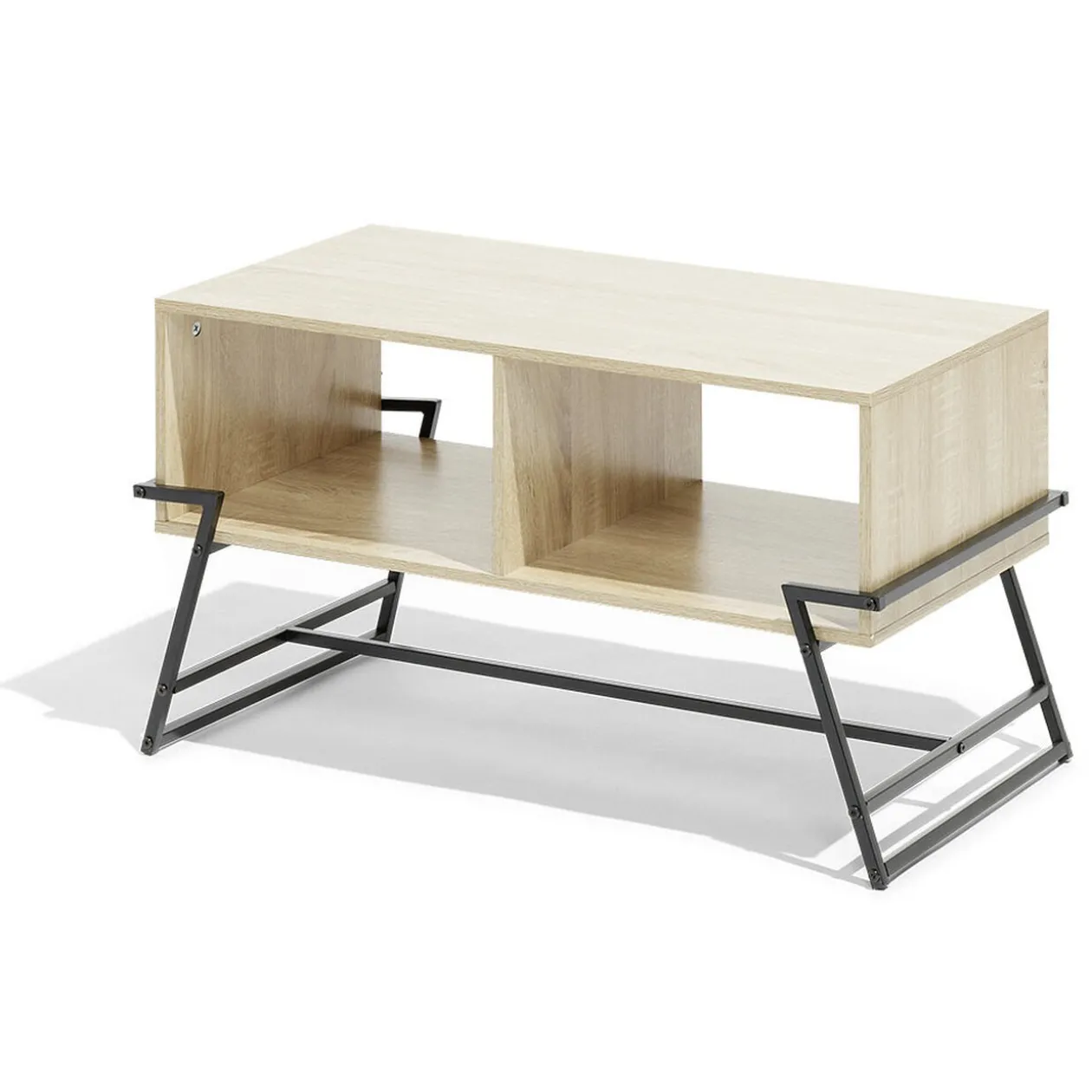 Table basse métal bois naturel et noir 83,1x42,7xH45cm