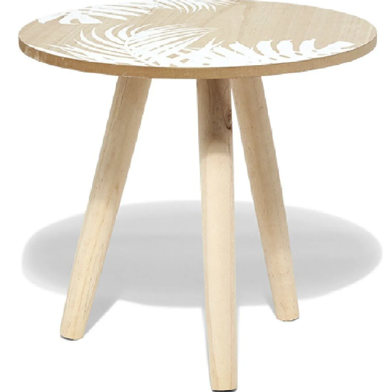 Table basse ronde scandinave plateau motif blanc naturel