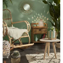 Table basse ronde scandinave plateau motif blanc naturel