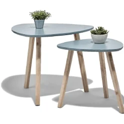 Table basse scandinave gigogne bleu naturel Emma x2