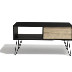 Table basse Stanislas noire et naturelle 1 tiroir et 1 niche
