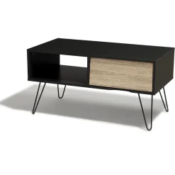 Table basse Stanislas noire et naturelle 1 tiroir et 1 niche