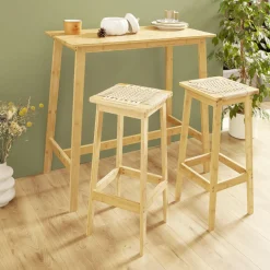 Table de bar et tabourets Baïa bambou naturel