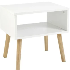 Table de chevet 1 niche blanc et pieds naturel - Stockholm